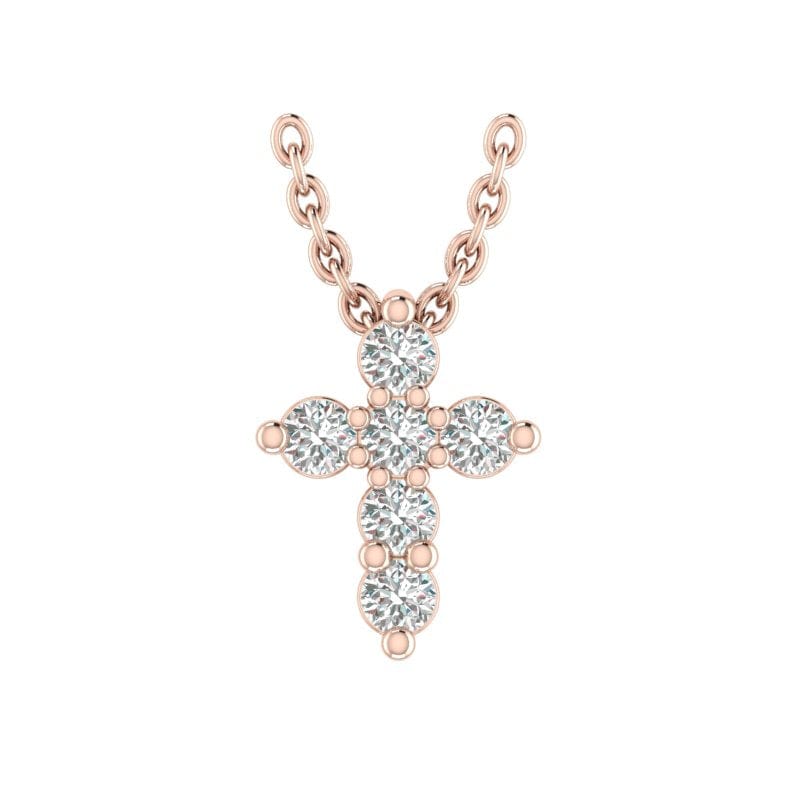 Earrings 14K Rose Gold 1/3 Carat Tiny Diamond Cross (.33 ct. tdw.)