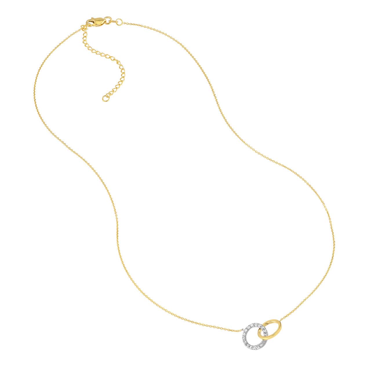Adjustable 14K Adjustable Intertwined Two-Toned Diamond Circles Necklace