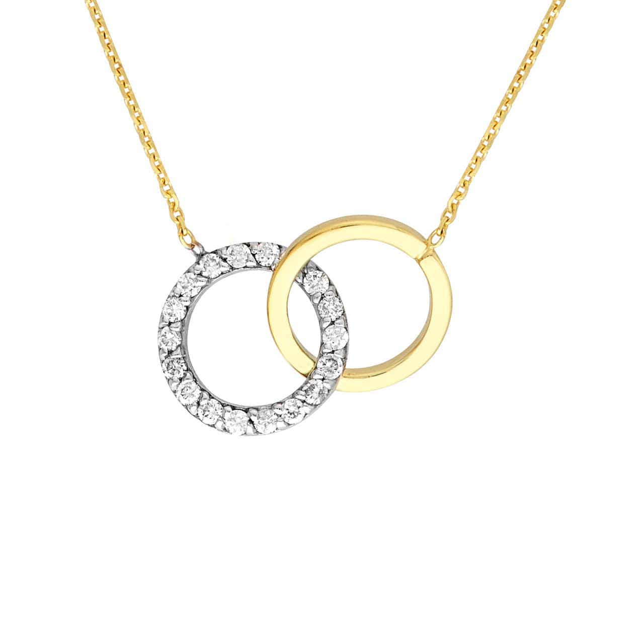 Adjustable 14K Adjustable Intertwined Two-Toned Diamond Circles Necklace