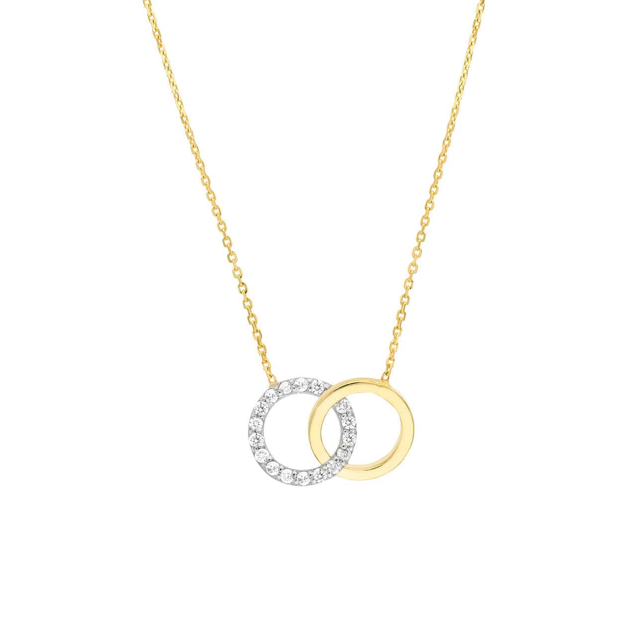 Adjustable 14K Adjustable Intertwined Two-Toned Diamond Circles Necklace