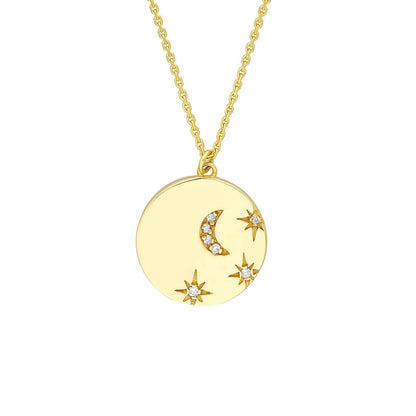 Adjustable 14K Diamond Moon & Stars Medallion Necklace