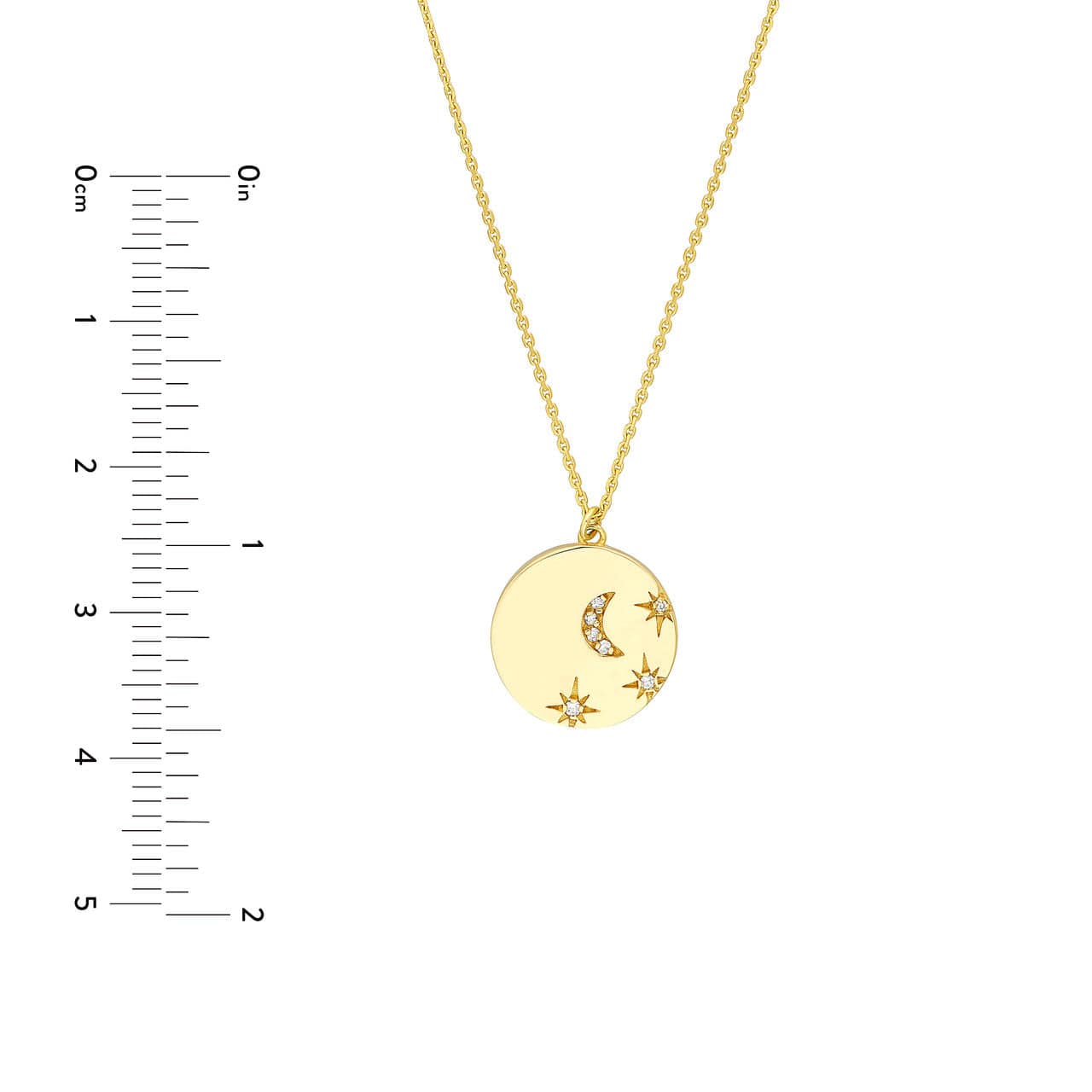 Adjustable 14K Diamond Moon & Stars Medallion Necklace