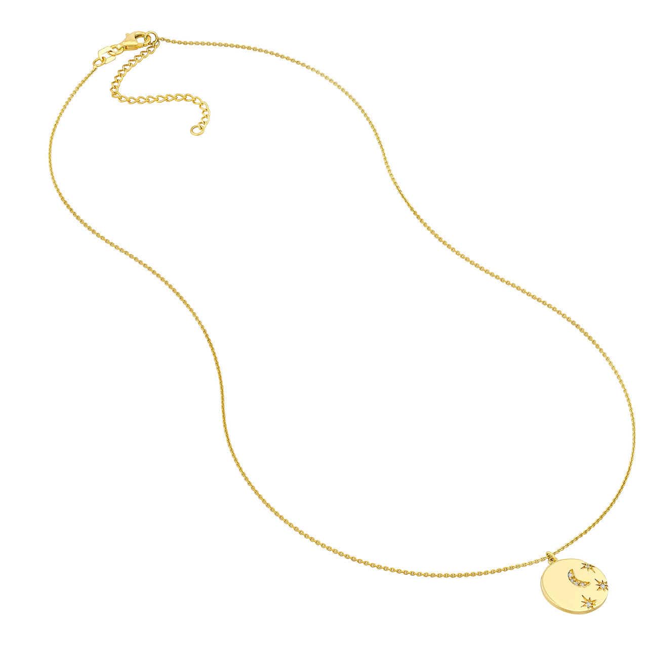 Adjustable 14K Diamond Moon & Stars Medallion Necklace