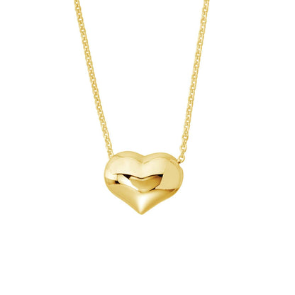 Necklace 14K YELLOW GOLD 14K Puffy Heart Adjustable Necklace