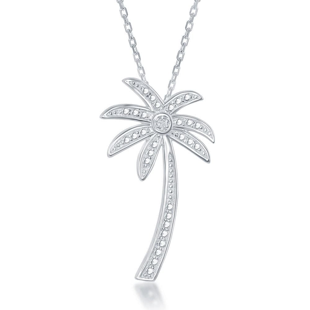 Lab-Created Emerald & White Lab-Created Sapphire Palm Tree Necklace  Sterling Silver 18