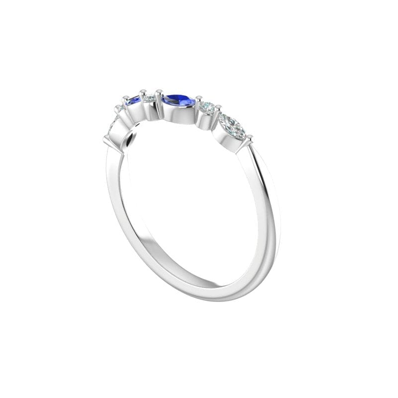 RING Custom Designed 14K White Gold .20 Carat Diamond and Blue Topaz Wedding Band