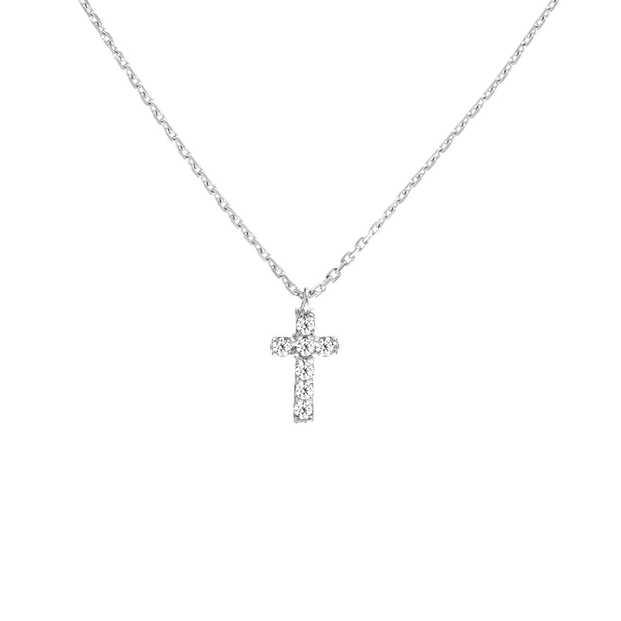 Necklace 14K WHITE GOLD Diamond Mini Cross Adjustable Necklace