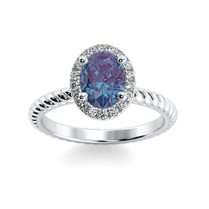 Diana Oval Chatham Alexandrite Halo Diamond Ring
