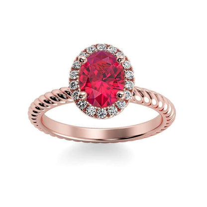 Diana Oval Chatham Ruby Halo Diamond Ring