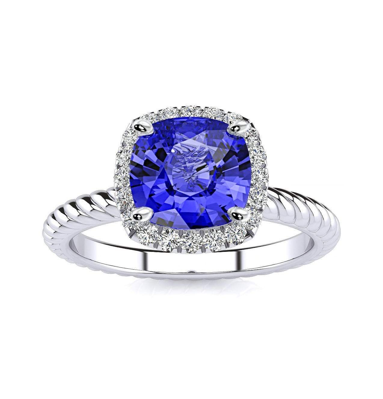 Gabriella Antique Cushion Chatham Blue Sapphire Halo Diamond Ring