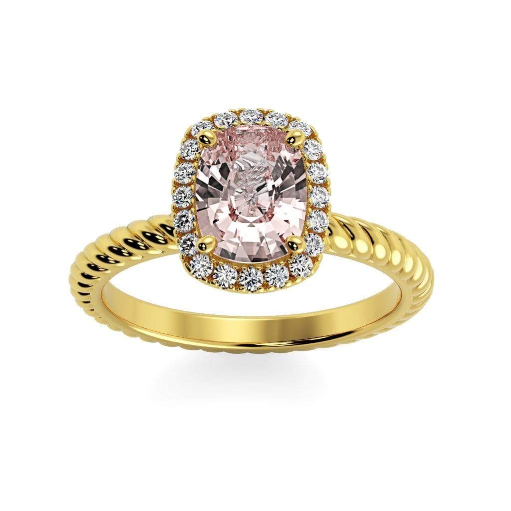 Gabriella Antique Cushion Chatham Champagne Sapphire Halo Diamond Ring