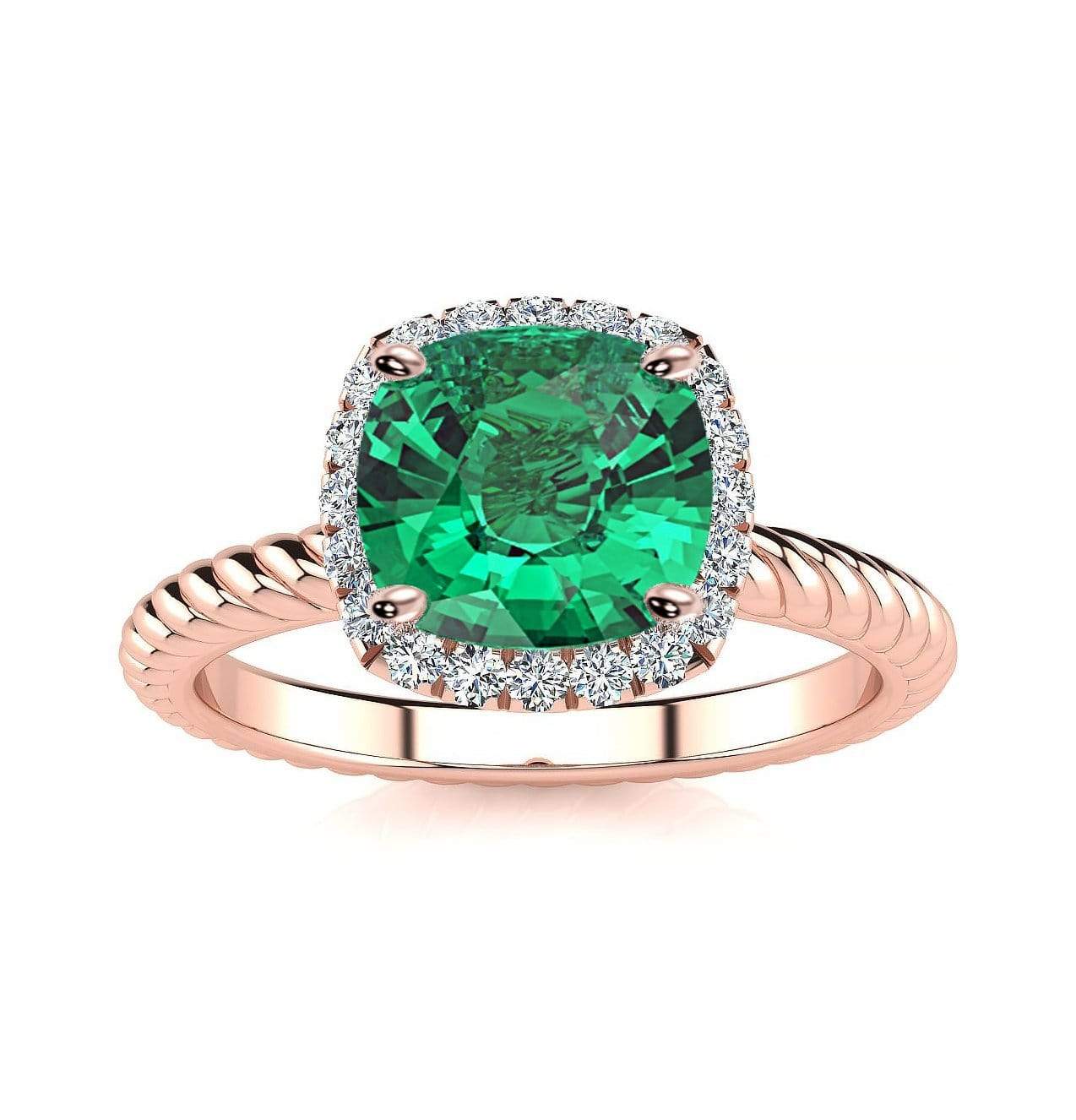 Gabriella Antique Cushion Chatham Emerald Halo Diamond Ring