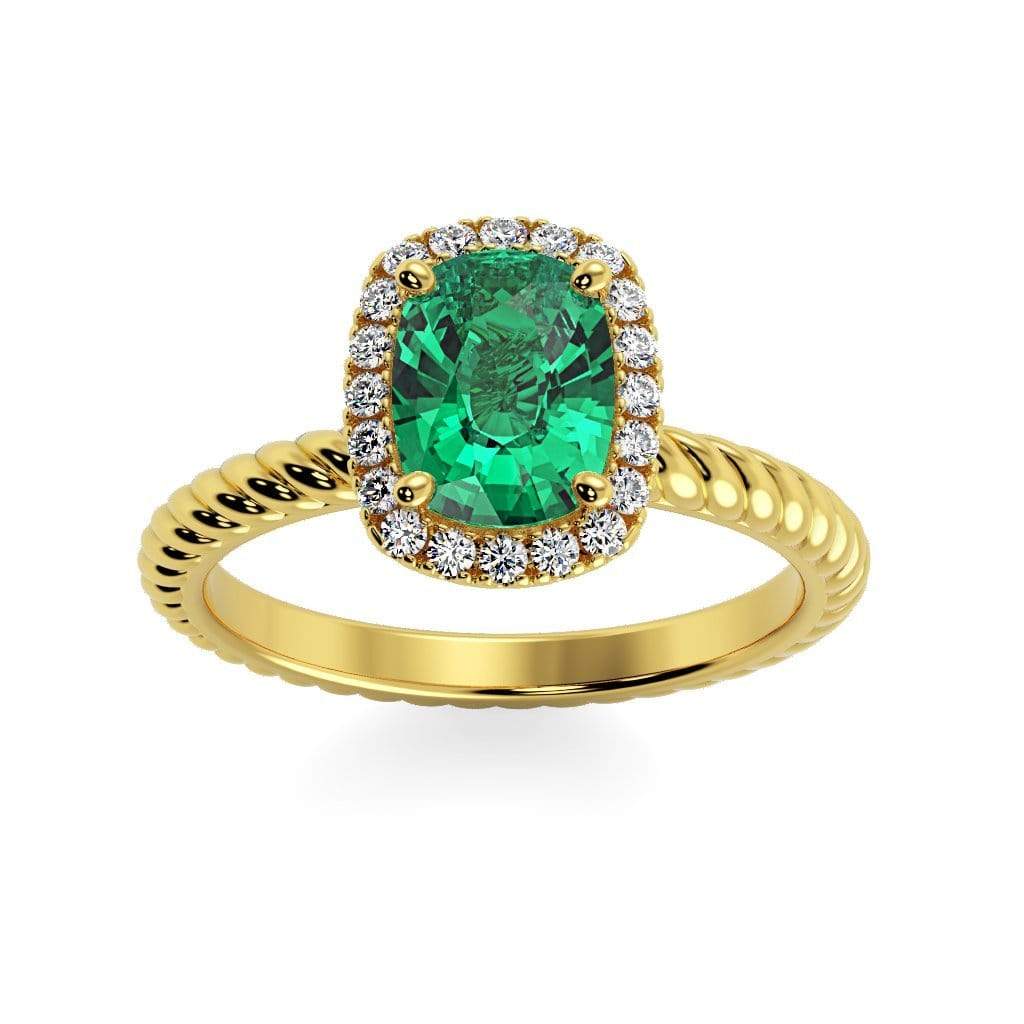 Gabriella Antique Cushion Chatham Emerald Halo Diamond Ring