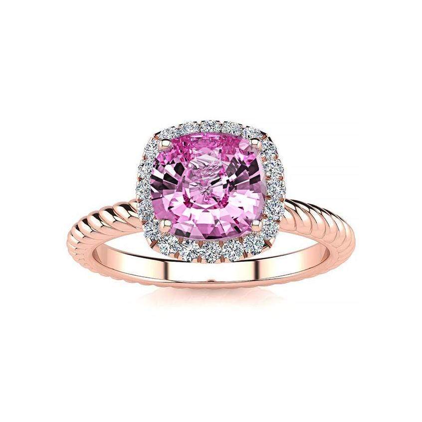 Gabriella Antique Cushion Chatham Pink Sapphire Halo Diamond Ring