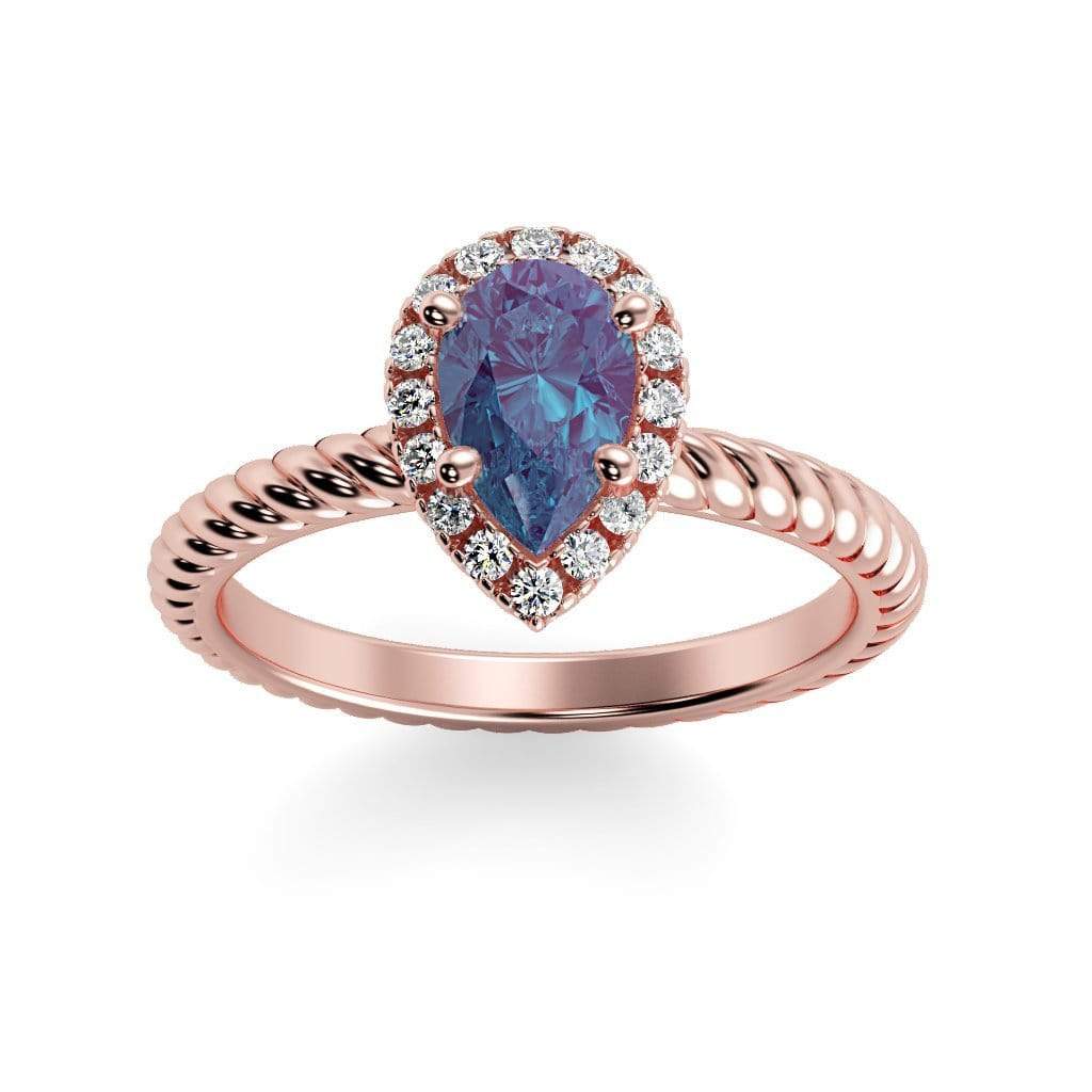Kayla Pear Shape Chatham Alexandrite Halo Diamond Ring
