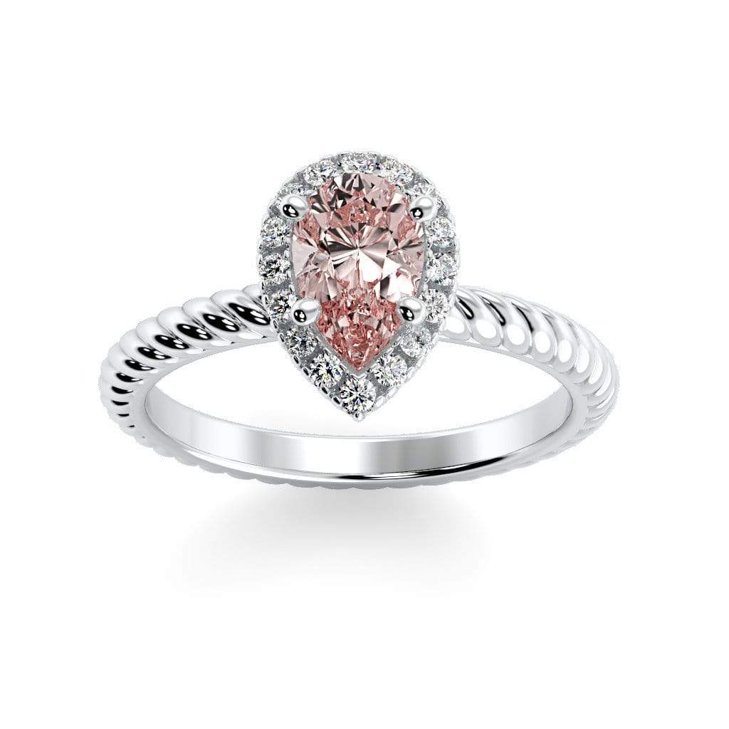 Kayla Pear Shape Chatham Champagne Sapphire Halo Diamond Ring