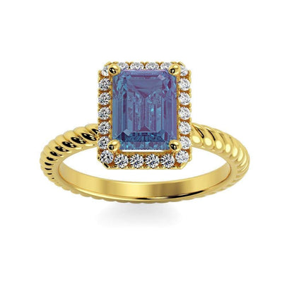 Lily Emerald Chatham Alexandrite Halo Diamond Ring