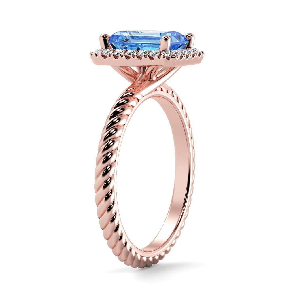 Lily Emerald Chatham Aqua Blue Spinel Halo Diamond Ring