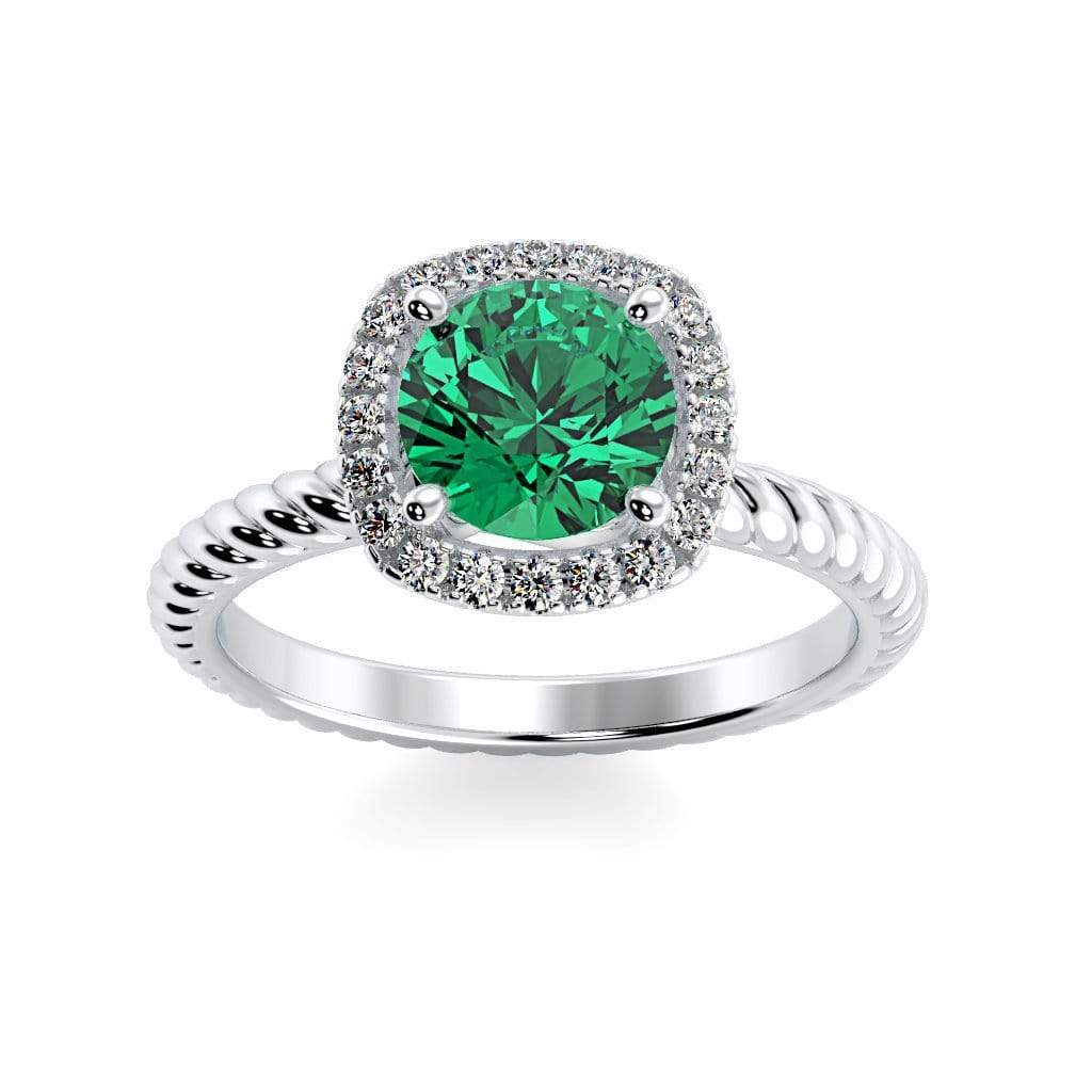 Penelope Round Chatham Emerald Halo Diamond Ring