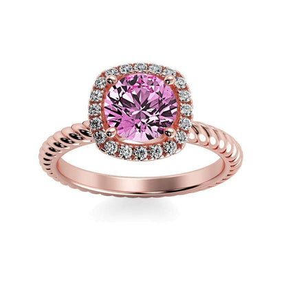 Penelope Round Chatham Pink Sapphire Halo Diamond Ring