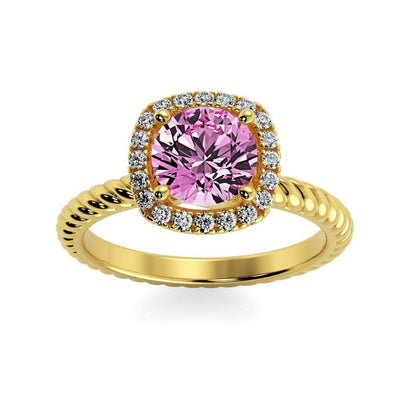 Penelope Round Chatham Pink Sapphire Halo Diamond Ring