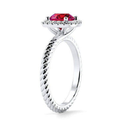 Penelope Round Chatham Ruby Halo Diamond Ring