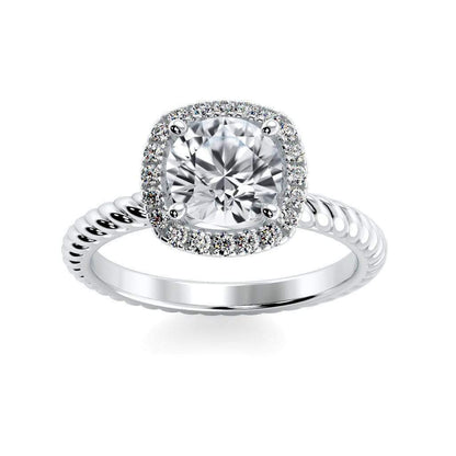 Penelope Round Chatham White Sapphire Halo Diamond Ring