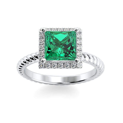 Sonja Princess Chatham Emerald Halo Diamond Ring