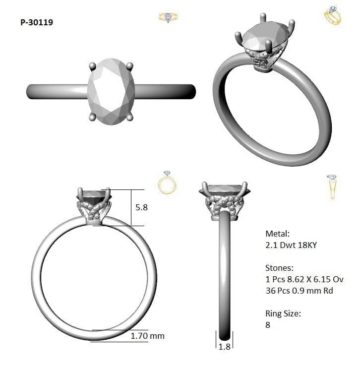 CUSTOM RING 14K WHITE / VS Clarity / FG Color Story and Hearts Custom 1.45 Carat Lab Grown Oval Engagement Ring