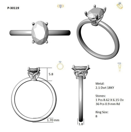 CUSTOM RING 14K WHITE / VS Clarity / FG Color Story and Hearts Custom 1.45 Carat Lab Grown Oval Engagement Ring